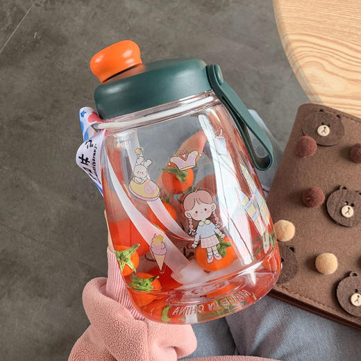 【双饮带吸管水瓶】可爱学生水壶居家日用餐饮用具塑料大容量布丁水杯子女 商品图5