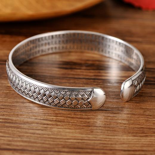 银S999编织麻绳复古心经情侣手镯开口可调节银镯子 商品图2