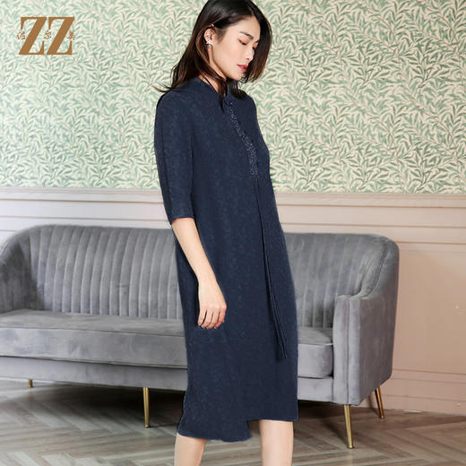 佐尔美夏季新款国风中袖复古优雅桑蚕丝真丝连衣裙E12LS62 商品图2