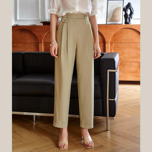 欧芮儿卡其色休闲裤女夏薄款2021新款高腰显瘦时髦经典洋气哈伦裤 商品图2