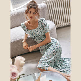 欧芮儿碎花雪纺连衣裙2021新夏收腰显瘦气质拼接荷叶边减龄开叉裙