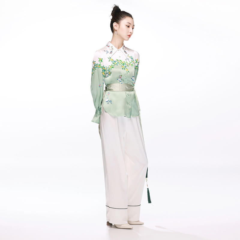 宫里的世界&斗绣 花神衣真丝长袖衬衫 渌波