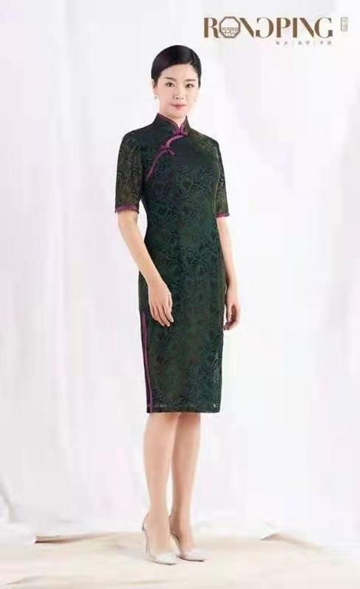 南3荣萍烂花丝绒中袖立领生活旗袍 商品图1