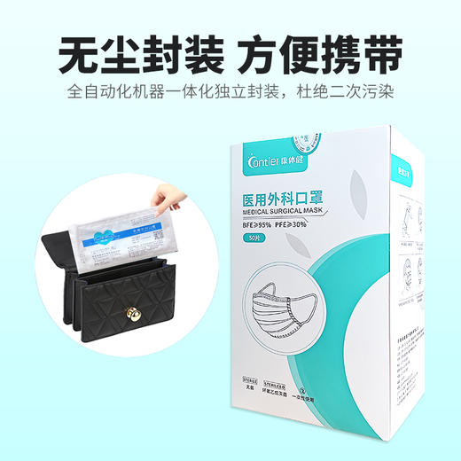 【单片独立包装】50片/盒 康体健医用外科口罩（无菌型） 商品图3
