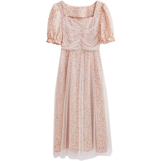 欧芮儿碎花网纱连衣裙女夏2021新款收腰显瘦法式复古气质钉珠裙子 商品图3