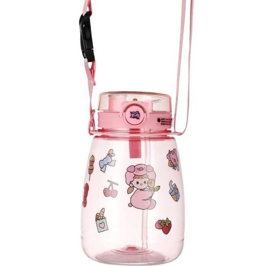 【双饮带吸管水瓶】可爱学生水壶居家日用餐饮用具塑料大容量布丁水杯子女 商品图4