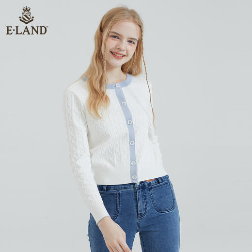 衣恋	学院甜美简约弹力针织长袖开衫 EECKB38C1C 商品图0