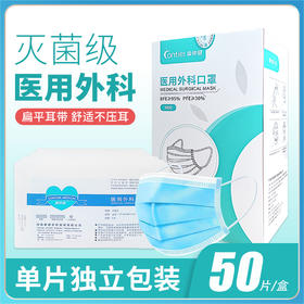 海南分院——【单片便携50片/盒】  康体健医用外科口罩（无菌型）