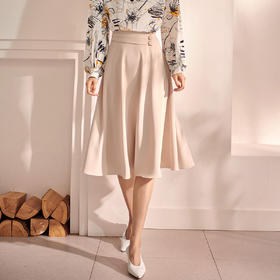 剩S/XL 米思阳2022秋装新款气质赫本风杏色大摆裙高腰显瘦a字半身裙0571