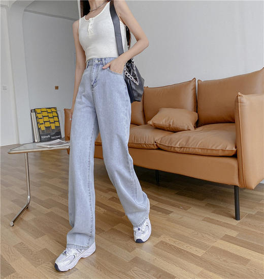 【服饰鞋包】夏季天丝牛仔裤女爆款高腰垂感宽松显瘦百搭白色直筒阔腿拖地裤子 商品图2
