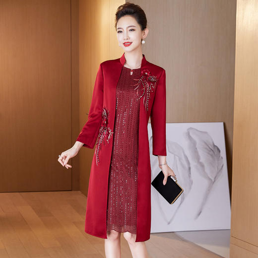 上海旗袍厂LC-2150假两件连衣裙高贵结婚喜婆婆时尚婚宴礼服裙子 商品图3