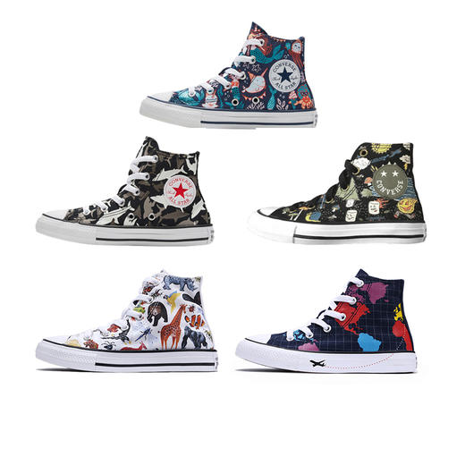 Converse匡威商场同款童鞋儿童动物鲨鱼地图印花高帮布鞋668461C/668455C 商品图0