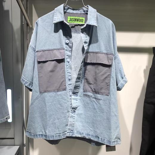Jasonwood/坚持我的 21夏宽松拼接牛仔印花短袖衬衫男211105502 商品图0