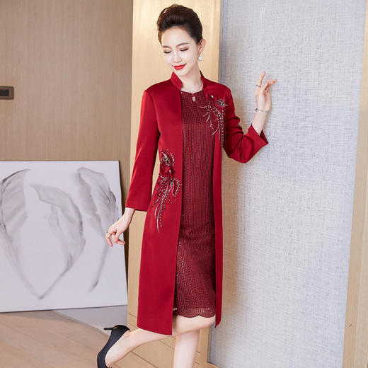 上海旗袍厂LC-2150假两件连衣裙高贵结婚喜婆婆时尚婚宴礼服裙子 商品图1