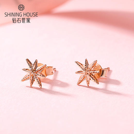 【时尚K金】钻石世家 18K金耳钉 星星耳钉 五角星五芒星耳钉耳饰 简单优雅造型耳钉（约1.02克） 商品图3