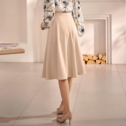 剩S/XL 米思阳2022秋装新款气质赫本风杏色大摆裙高腰显瘦a字半身裙0571 商品图3