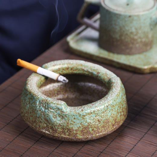 粗陶烟灰缸大仿石头烟缸陶瓷复古日式水盂茶洗小号禅意家用 商品图0