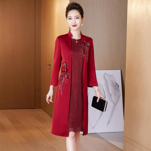 上海旗袍厂LC-2150假两件连衣裙高贵结婚喜婆婆时尚婚宴礼服裙子 商品图0