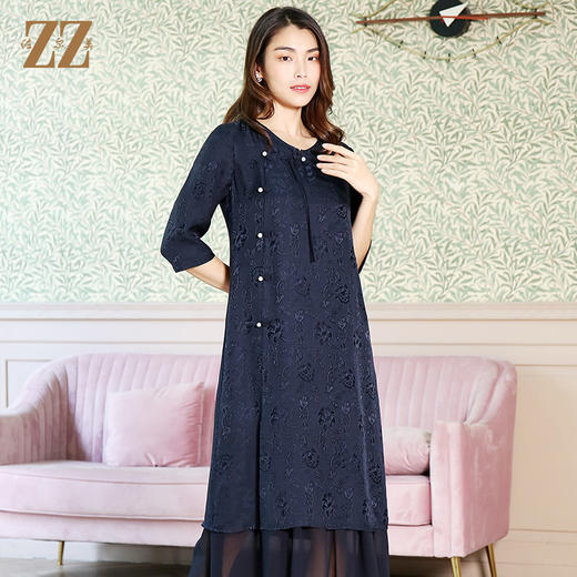 佐尔美夏季新款桑七分袖蚕丝真丝连衣裙E12LS02 商品图1