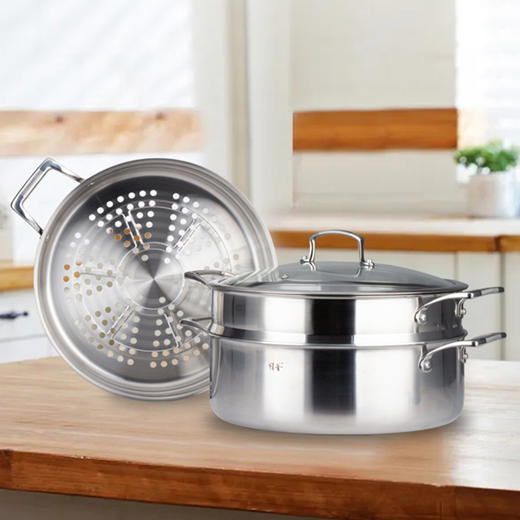 美思工房304不锈钢蒸锅适用电磁炉煤气灶三层钢加厚蒸煮锅32cm 商品图4
