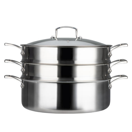 美思工房304不锈钢蒸锅适用电磁炉煤气灶三层钢加厚蒸煮锅32cm 商品图0