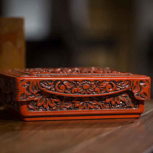 清代 剔红花卉纹方形盖盒 商品图1