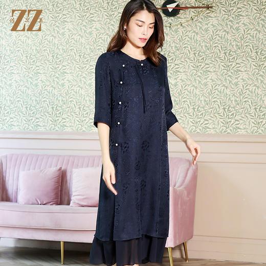 佐尔美夏季新款桑七分袖蚕丝真丝连衣裙E12LS02 商品图0