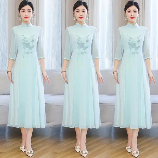 XYA022 新款汉服中国风长裙雪纺绣花改良民国风雪纺连衣裙中式禅茶服 商品图0