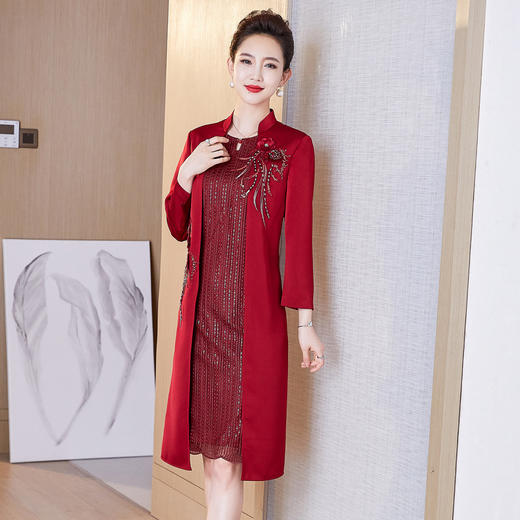 上海旗袍厂LC-2150假两件连衣裙高贵结婚喜婆婆时尚婚宴礼服裙子 商品图5