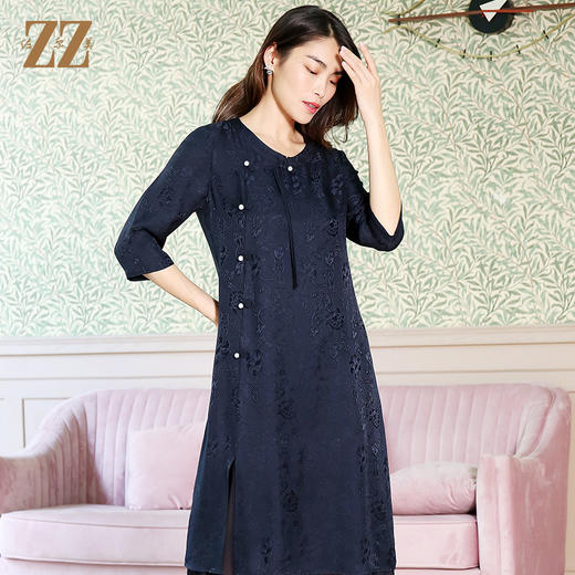 佐尔美夏季新款桑七分袖蚕丝真丝连衣裙E12LS02 商品图3