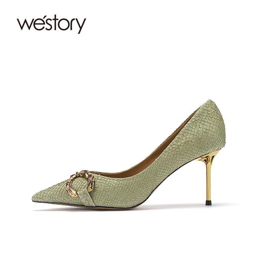 westory女鞋2021秋季新款真皮尖头细跟高跟鞋宴会单鞋W21CE71001 商品图1