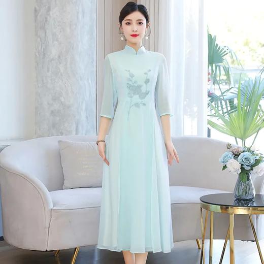 XYA022 新款汉服中国风长裙雪纺绣花改良民国风雪纺连衣裙中式禅茶服 商品图1