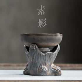 复古鎏金茶漏陶瓷茶渣过滤网创意枯木茶道摆件个性茶置盖置