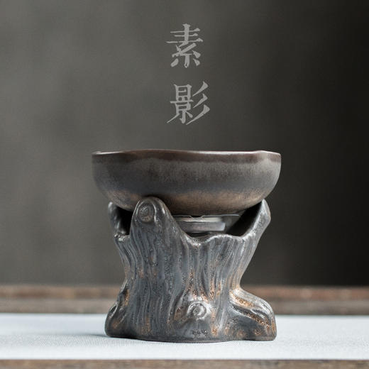 复古鎏金茶漏陶瓷茶渣过滤网创意枯木茶道摆件个性茶置盖置 商品图0