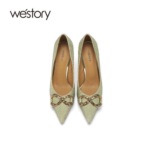 westory女鞋2021秋季新款真皮尖头细跟高跟鞋宴会单鞋W21CE71001 商品图3