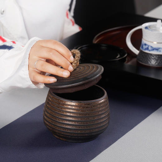 粗陶鎏金螺纹茶叶罐密封复古创意普洱茶存放罐家用装茶叶容器 商品图3