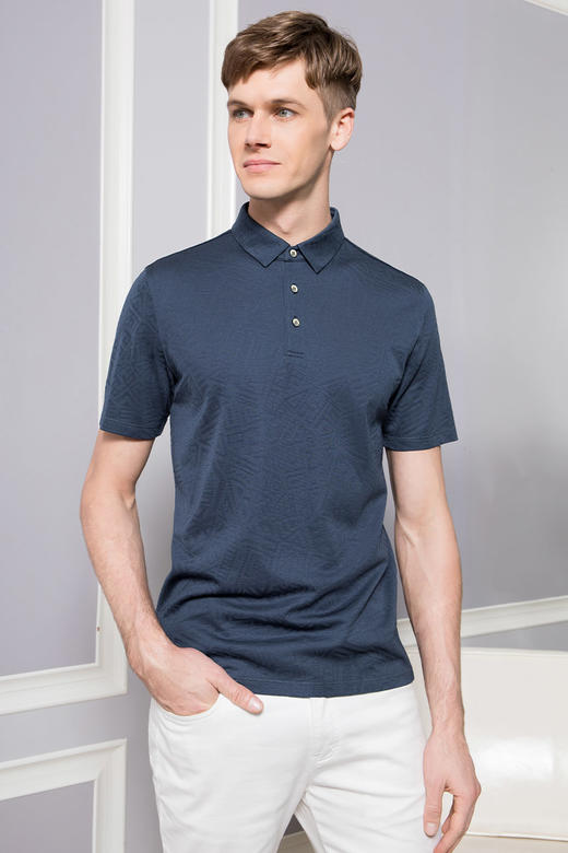 callisto提花桑蚕丝翻领T恤  SQTSS112H 商品图0