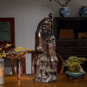 清代 龙眼木随形根雕寿星像