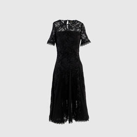 下摆拼纱圆领蕾丝连衣裙