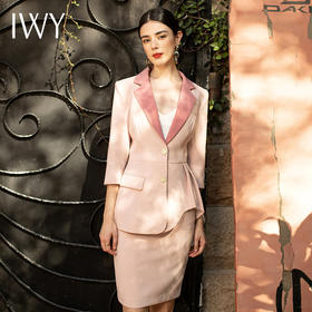 IWY/粉色职业西装套裙七分袖不对称衣摆设计收腰显瘦时尚气质艺考CS1329