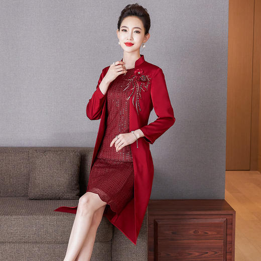 上海旗袍厂LC-2150假两件连衣裙高贵结婚喜婆婆时尚婚宴礼服裙子 商品图2