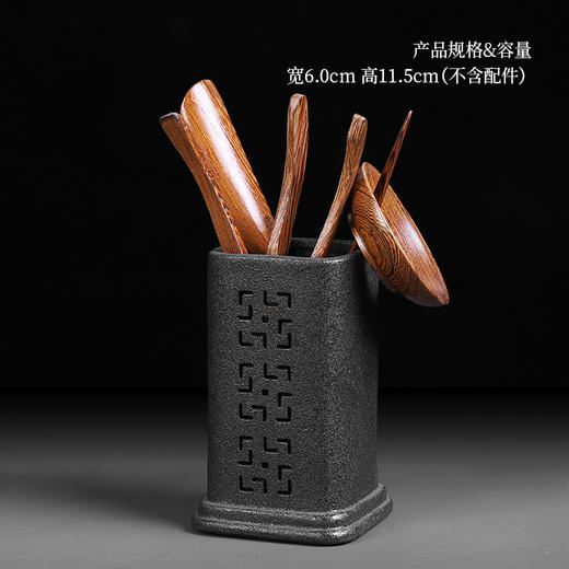 粗陶茶道六君子鸡翅木实木茶夹子茶艺组合整套摆件复古茶具零配件 商品图6