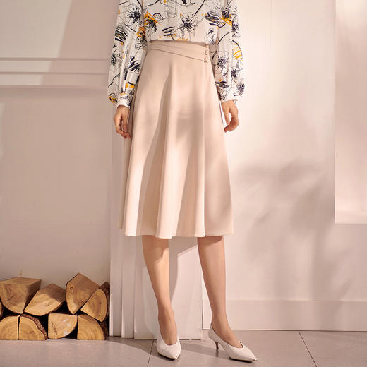剩S/XL 米思阳2022秋装新款气质赫本风杏色大摆裙高腰显瘦a字半身裙0571 商品图1