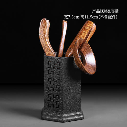 粗陶茶道六君子鸡翅木实木茶夹子茶艺组合整套摆件复古茶具零配件 商品图5