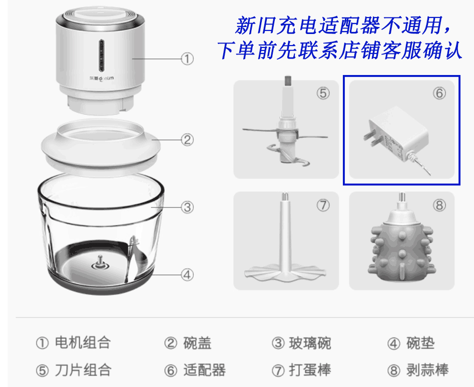 【配件】DL-JR371  绞肉机 配件（新旧版充电线适配器不通用，下单前请先联系店铺客服）