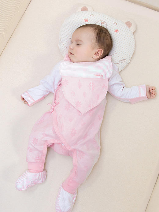 英氏-配饰类（秋）C9粉树叶提花口肩 婴儿粉 商品图1