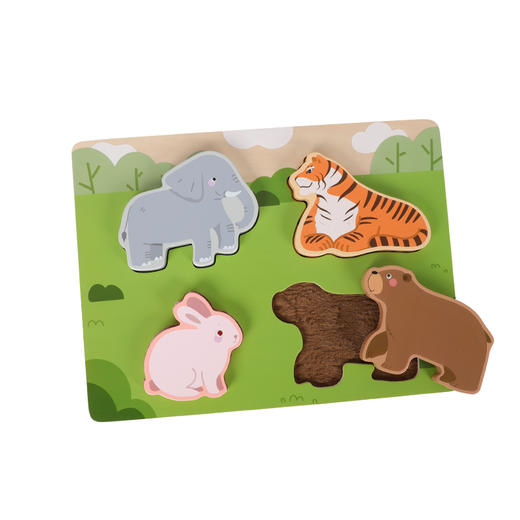 菲加尼儿童木质触摸拼图立体动物认知早教益智力镶嵌板男女孩玩具 商品图4