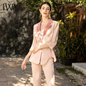 IWY/粉色职业西装套装简约优雅收腰显瘦艺考主持人时尚气质英伦范CP1329