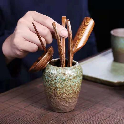 茶道六君子现代简约复古陶瓷鸡翅木实木茶艺组合杯叉套装茶具配件 商品图1