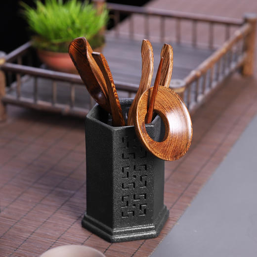 粗陶茶道六君子鸡翅木实木茶夹子茶艺组合整套摆件复古茶具零配件 商品图2